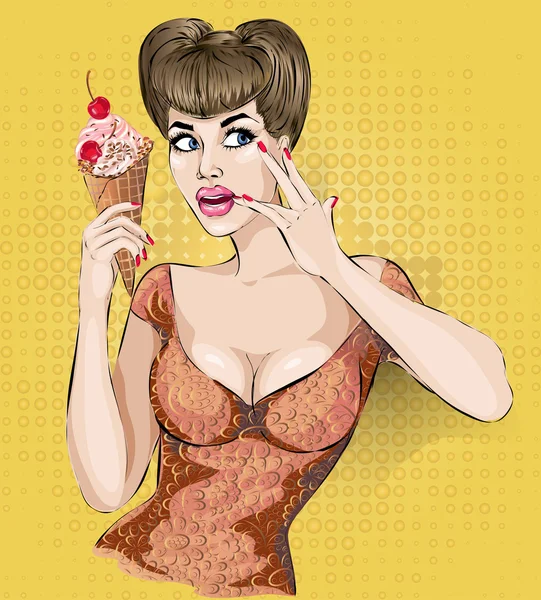 Sexy retrato de mujer de arte pop con helado — Archivo Imágenes Vectoriales