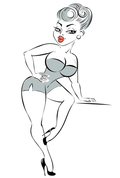 Sexy pin-up girl in lingerie, vector illustration — Stock Vector
