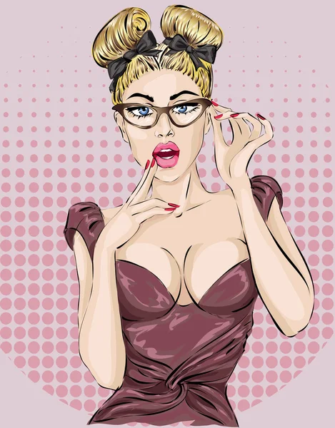 Sexy retrato de mujer de arte pop. Ilustración de vector pin-up — Vector de stock