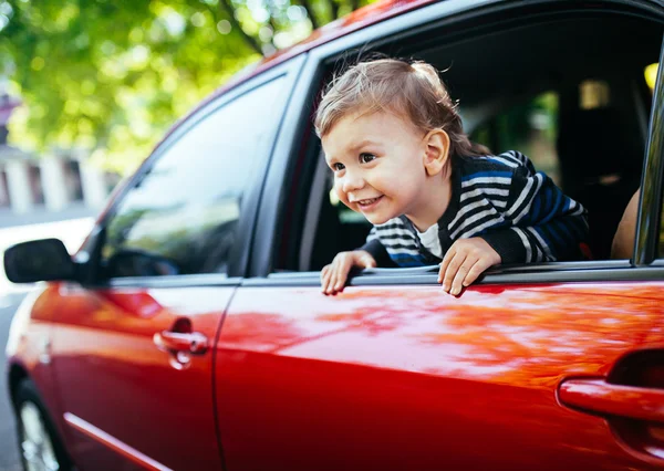 Baby Boy Car Looking Throw Window — Stock Photo, Image