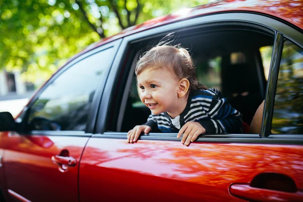 Baby Boy Car Looking Throw Window — Stock Photo, Image