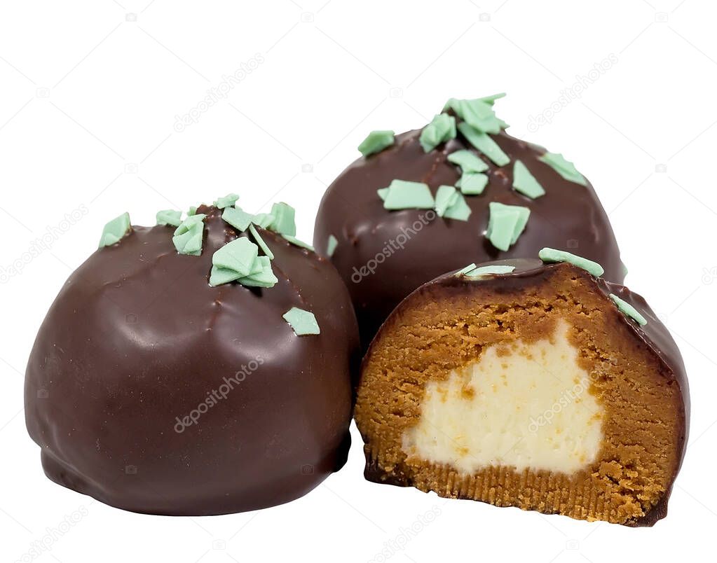 chocolate candies with filling isolated on white