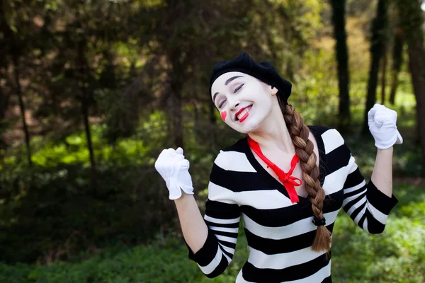 Emotional Mime on the park background — Stock Photo, Image