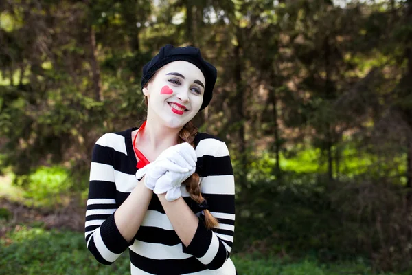 Emotional Mime on the park background — Stock Photo, Image