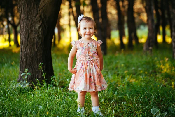 Outdoor portrait of adorable smiling little girl in summer day — Stock Photo, Image