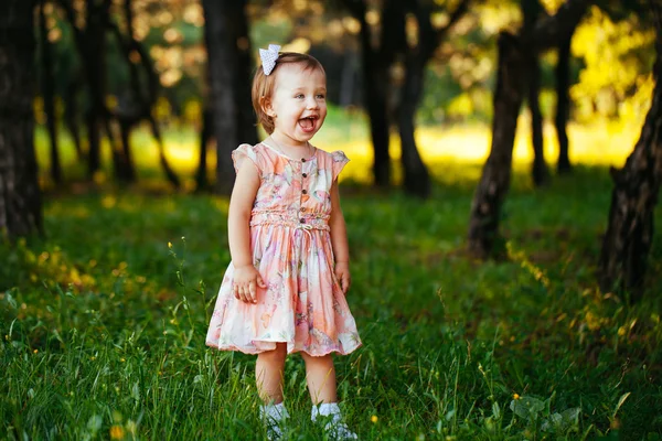 Outdoor portrait of adorable smiling little girl in summer day — Stock Photo, Image
