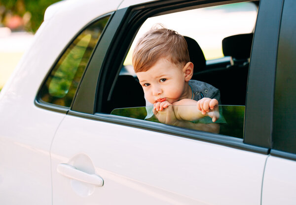 Adorable baby boy in the car