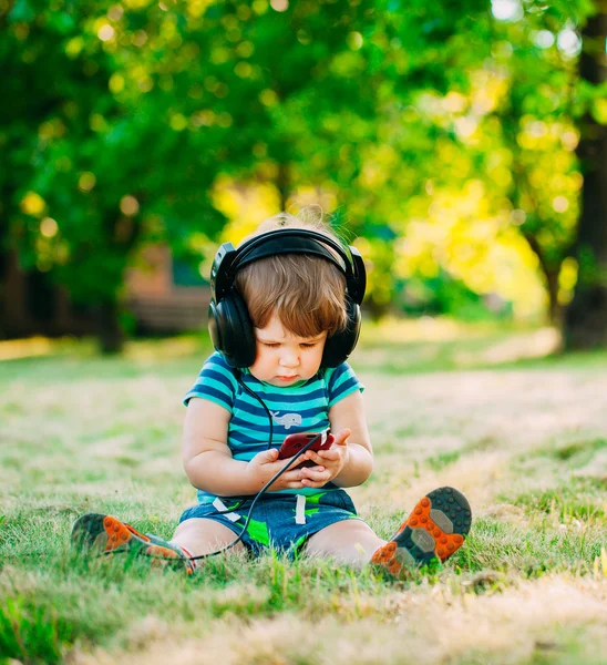 Little boy with headphone. young DJ — Stock Photo, Image