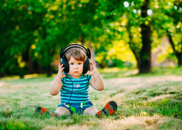 Little boy with headphone. young DJ — Stock Photo, Image