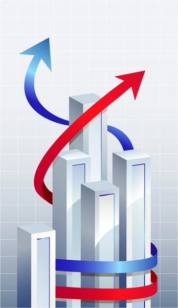 Business Graph with arrow showing profits and gains — Stock Vector