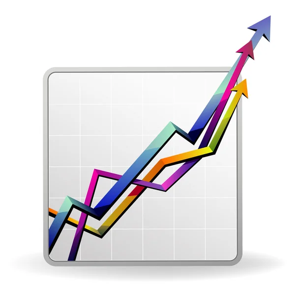 Gráfico de negócios com seta mostrando lucros e ganhos — Vetor de Stock