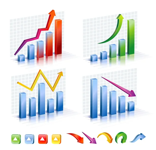 Business Graph with arrow showing profits and gains — Stock Vector