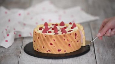 Taze böğürtlenli güzel kremalı pasta..