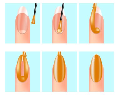Painting your nails - instructions . Nail Painting Tips. Manicure scheme. Tutorial for how to do a traditional manicure. Manicure instructions clipart