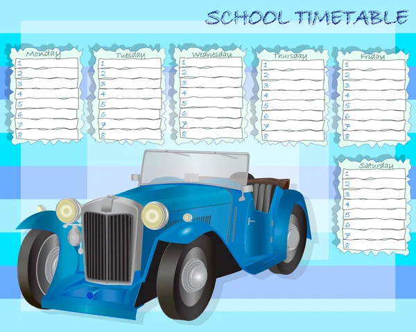 男孩的学校时间表。复古车 — 图库矢量图片