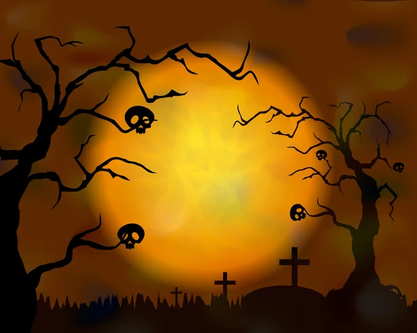 Halloween-Banner mit Mond und Friedhof. Zombie-Party-Poster zu Halloween — Stockvektor