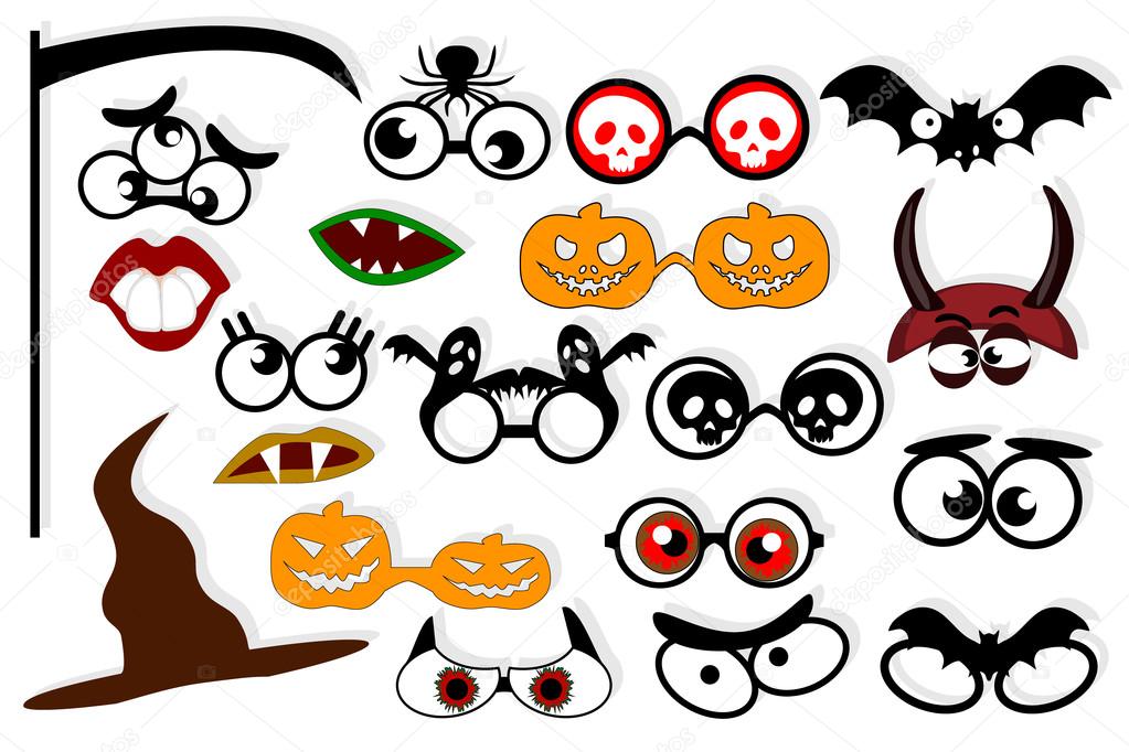 Halloween. Design elements for party props. Photo booth props template for zombie party.