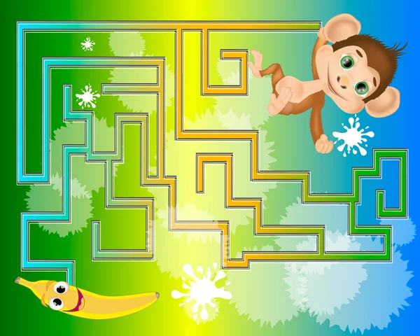 Labyrinthe pour les enfants avec un singe et une banane — Image vectorielle