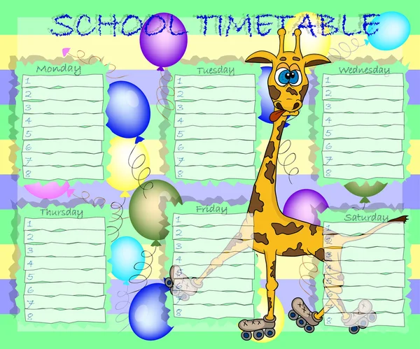 School timetable with a giraffe — Stock Vector