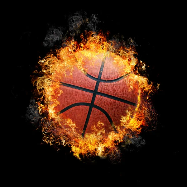 Poster Basketball ball in fire flames and splashing water 