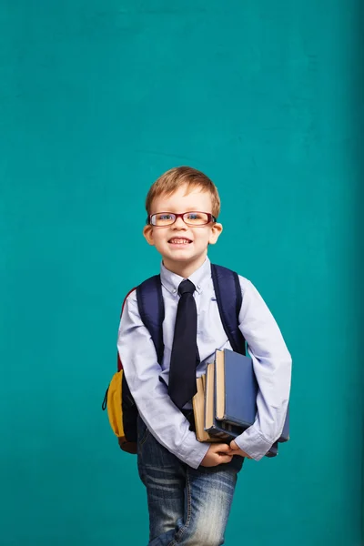 Cheerful smiling little kid with big backpack — Stock Photo, Image