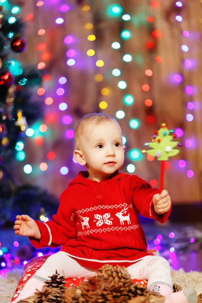 Little baby girl in Christmas decorations — Stock Photo, Image