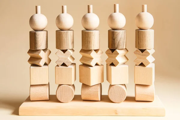 Children Wooden Toys Sequencing Blocks Learning Resource Educating Shapes Fine — Stock Photo, Image