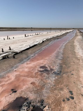 Pembe suyu olan güzel bir tuz gölü. Yazın pembe göl manzarası çok güzel.