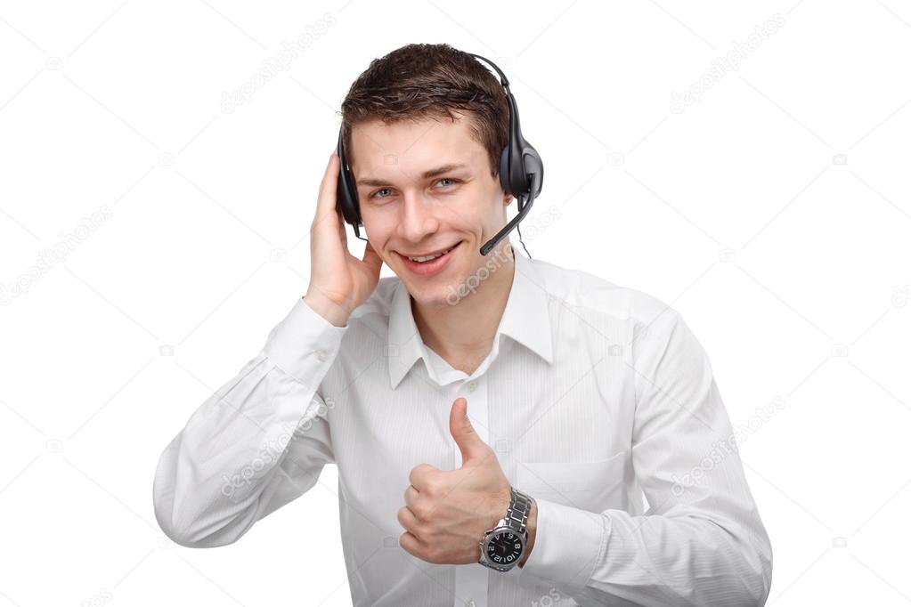 Portrait of male customer service representative or call center