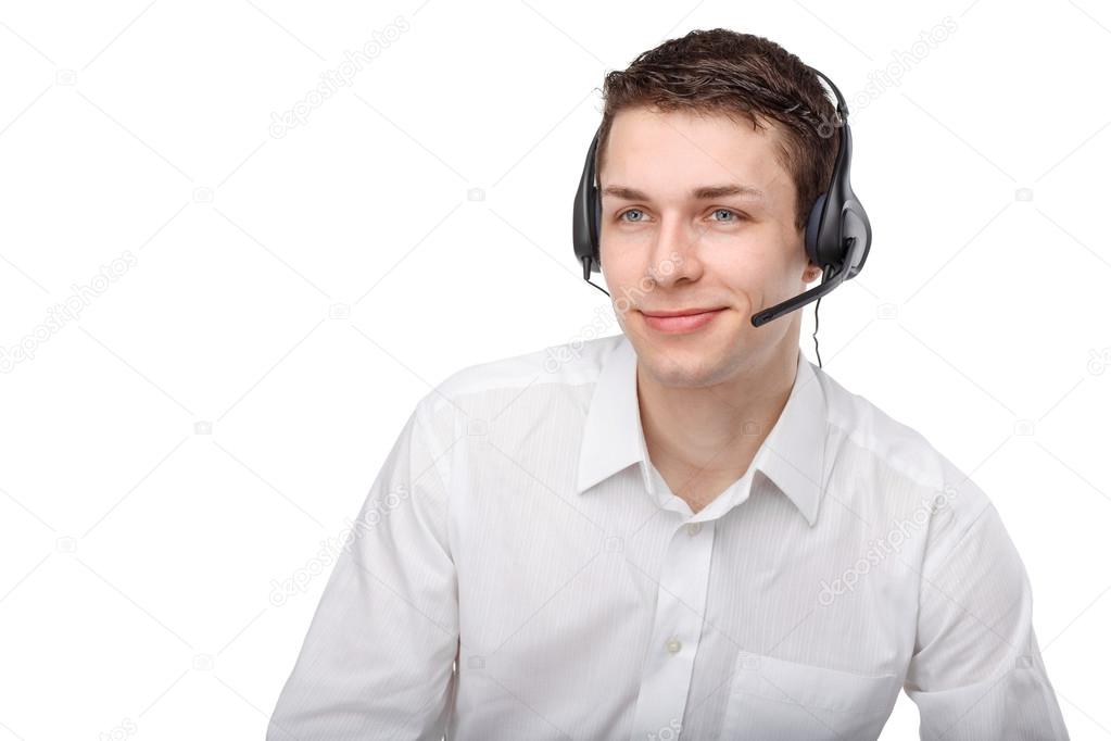 Portrait of male customer service representative or call center