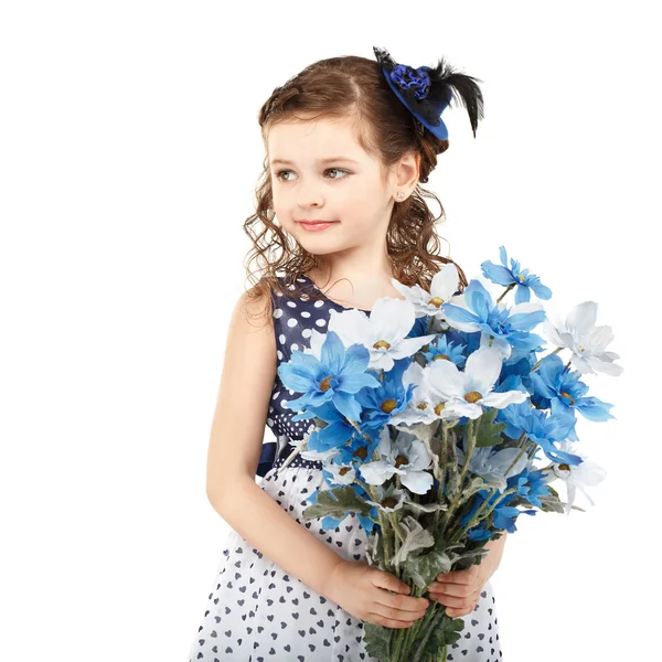 Portrait of a beautiful little girl with flowers — Stock Photo, Image