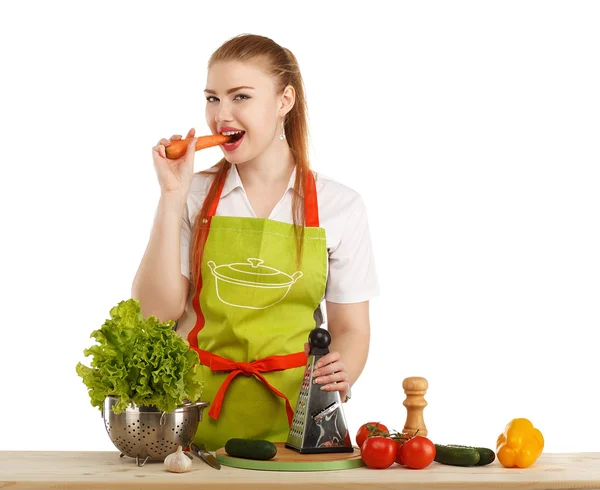 Vacker sexig ung kvinna matlagning färsk måltid — Stockfoto