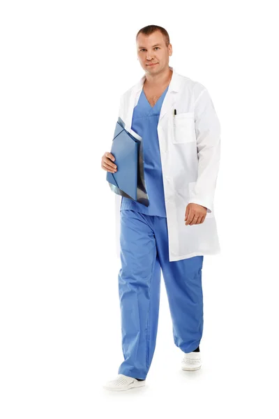 Portrait of a young male doctor in a medical surgical blue unifo — Stock fotografie