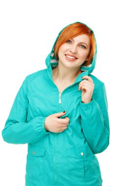 Hood Isola ceketle bir genç güzel kız portresi