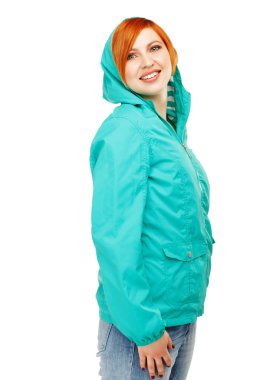 Hood Isola ceketle bir genç güzel kız portresi