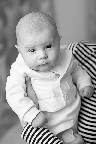 Portrait of elegant baby boy in white tuxedo — Stock Photo, Image