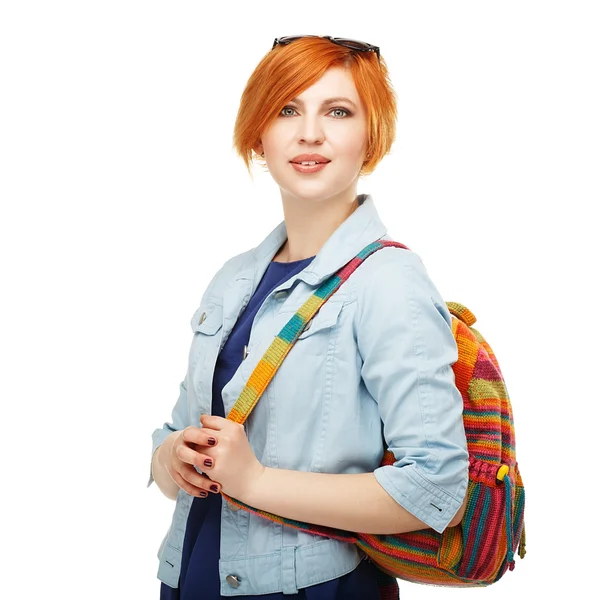 Portret van ijverig meisje student universiteit of hogeschool geïsoleerd — Stockfoto