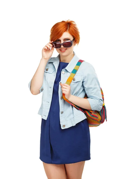 Portret van ijverig meisje student universiteit of Hogeschool met col — Stockfoto