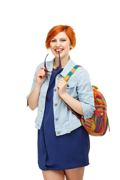 Portrait of diligent girl student university or college with col — Stock Photo, Image