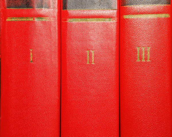Woluminy starych książek z złoty napis na okładce — Zdjęcie stockowe