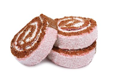 Beyaz arka plan üzerinde izole kek tatlı dilim rulo