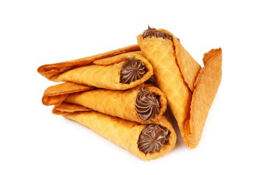 Çikolatalı krema ile haddelenmiş waffle ile lezzetli tatlı büfesi