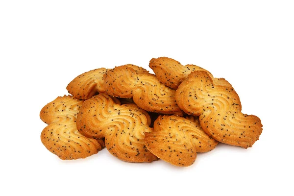Křehké sušenky s mákem izolovaných na bílém pozadí — Stock fotografie