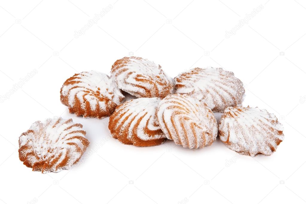 cookies with powdered sugar isolated on white background 