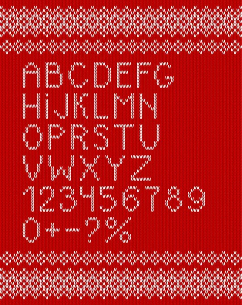 Διανυσματική απεικόνιση λευκού αλφαβήτου πλεξίματος σε κόκκινο φόντο — Διανυσματικό Αρχείο