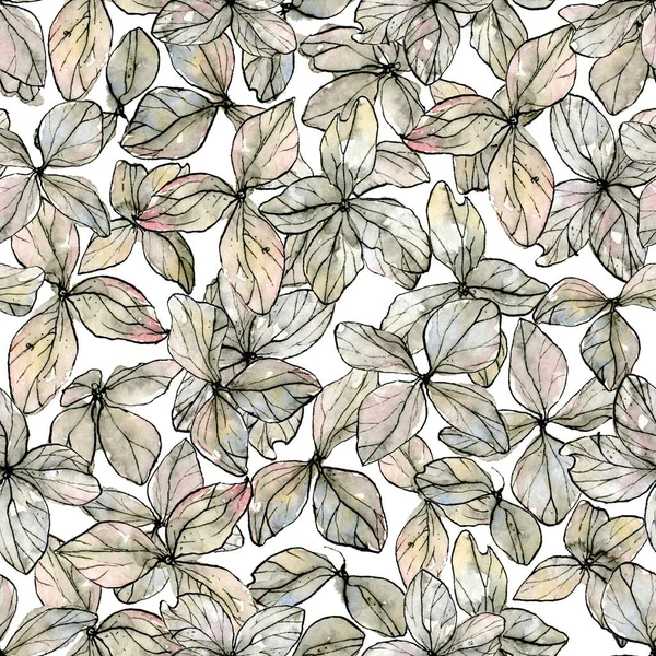 Aquarell Illustration Von Zartem Pastell Beige Blätter Schwarz Weiß Muster — Stockfoto