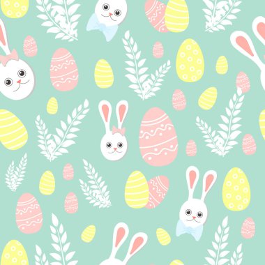 Mavi arka planda tavşanları olan şirin bir paskalya deseni.