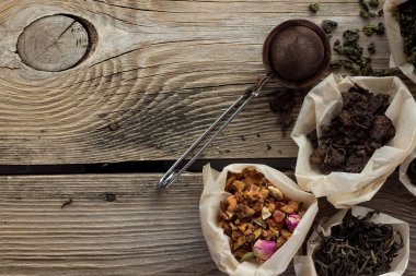 Puerh, meyve ve siyah çay ahşap tablo