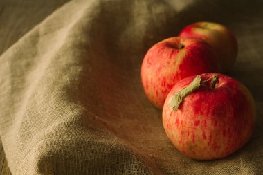 Keten kumaş üzerine ağaç Kırmızı elma