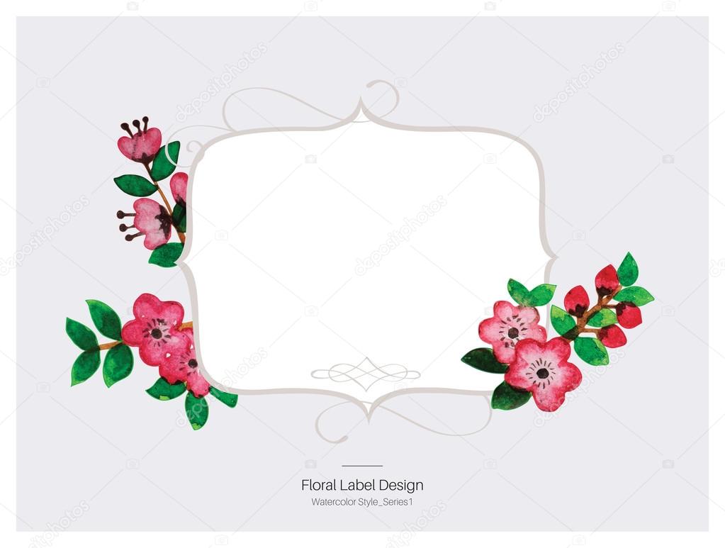Floral label design - Watercolor style. Vector illustration.